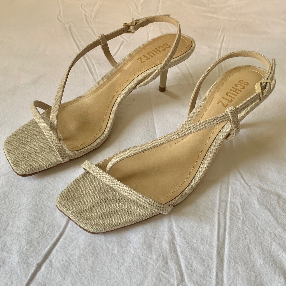 Schutz Heloise Stiletto Sandals Oyster 7